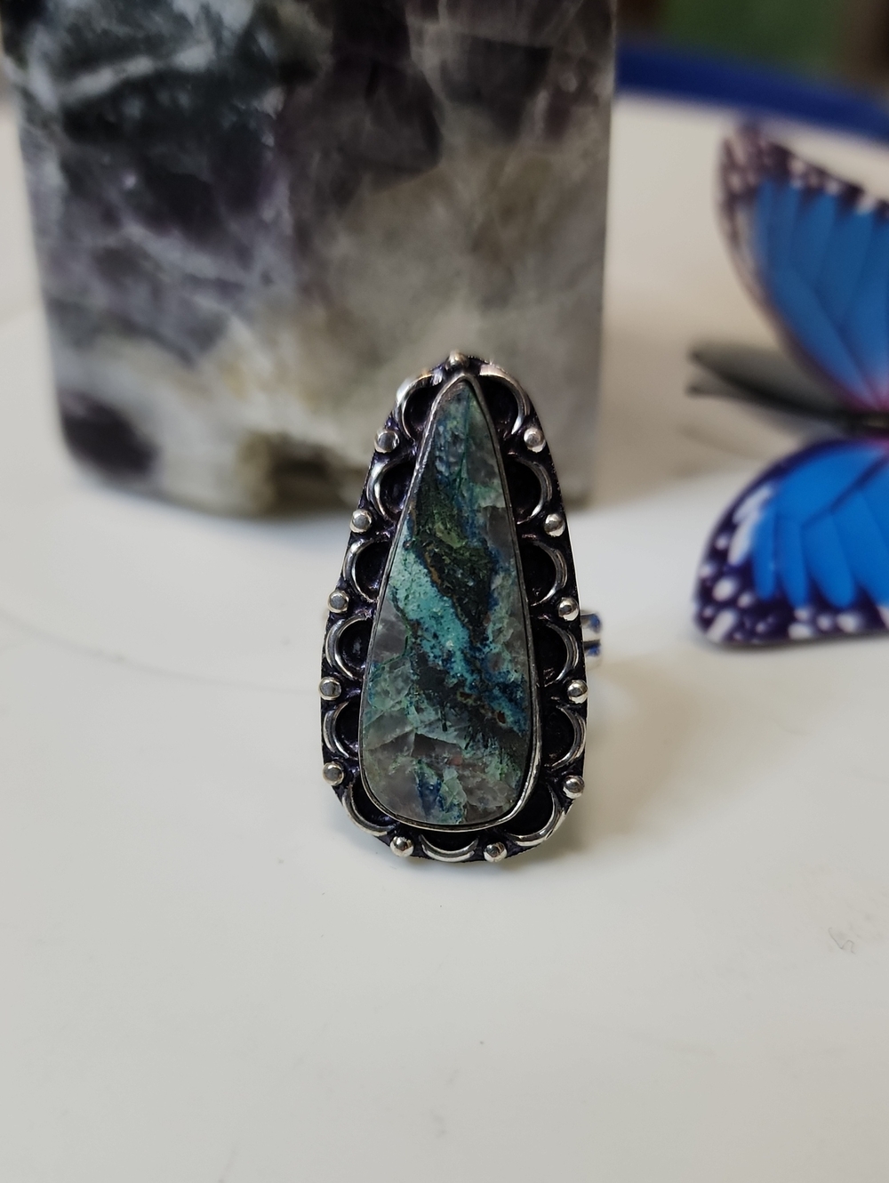 Teardrop Chrysocolla Statement Ring - Blue Green